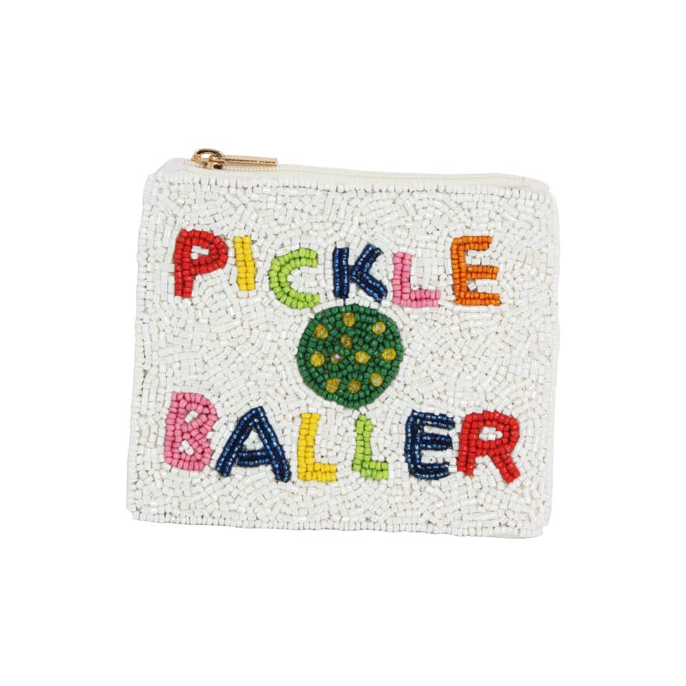 PICKLEBALLER Message Seed Beaded Mini Pouch Bag