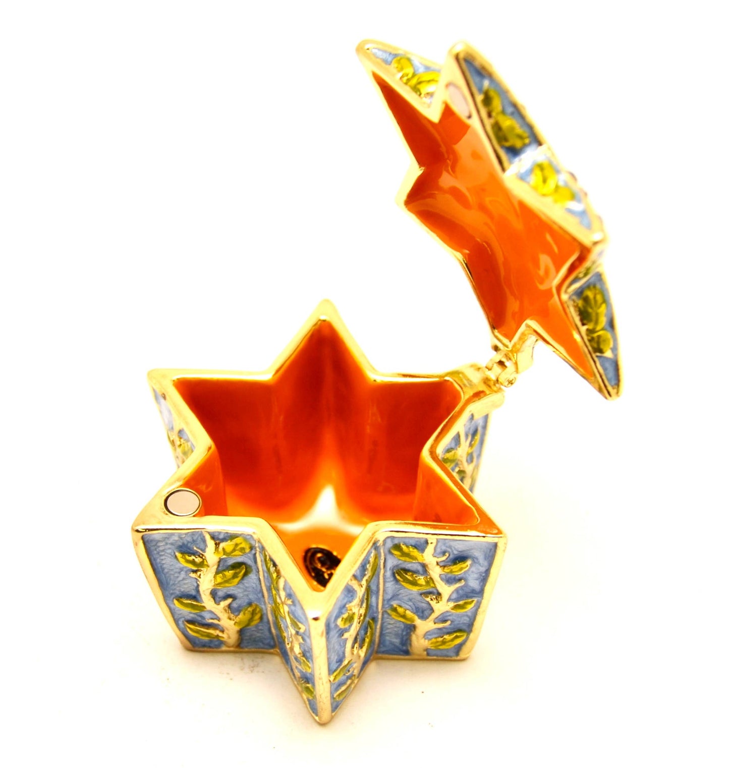 Star of David Trinket Box. Hand Painted Enamel & Swarovski