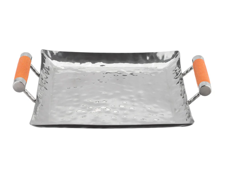 16” x 16” Hand Forged Stainless Steel Square Tray Shagreen