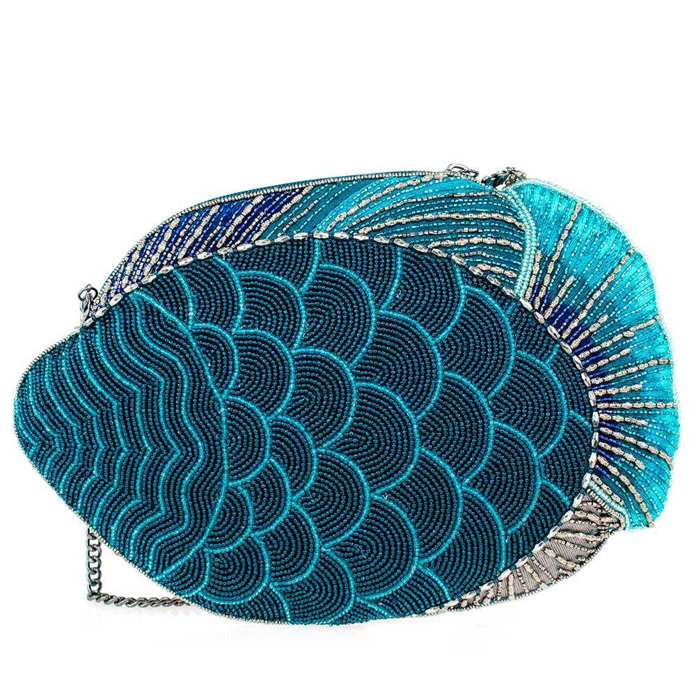 Gone Fishing Beaded Fish Multi Color Crossbody Handbag
