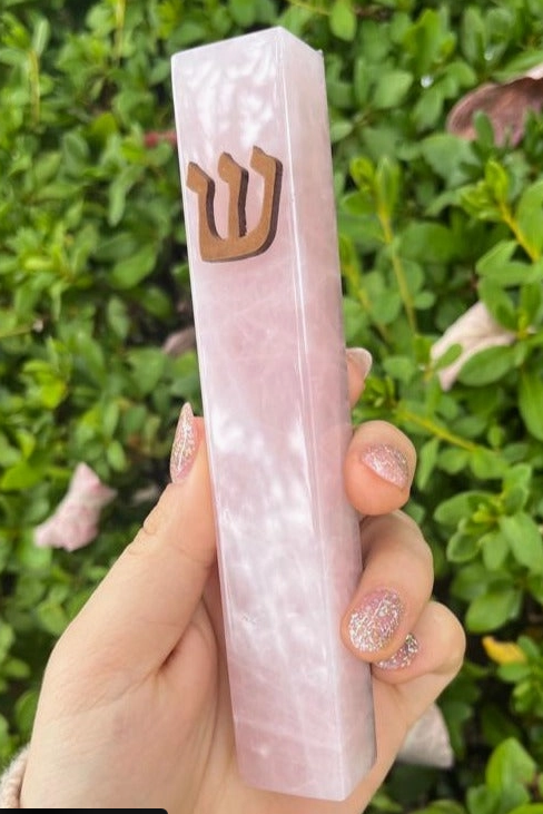 Pink Marble and Wood Mezuzah