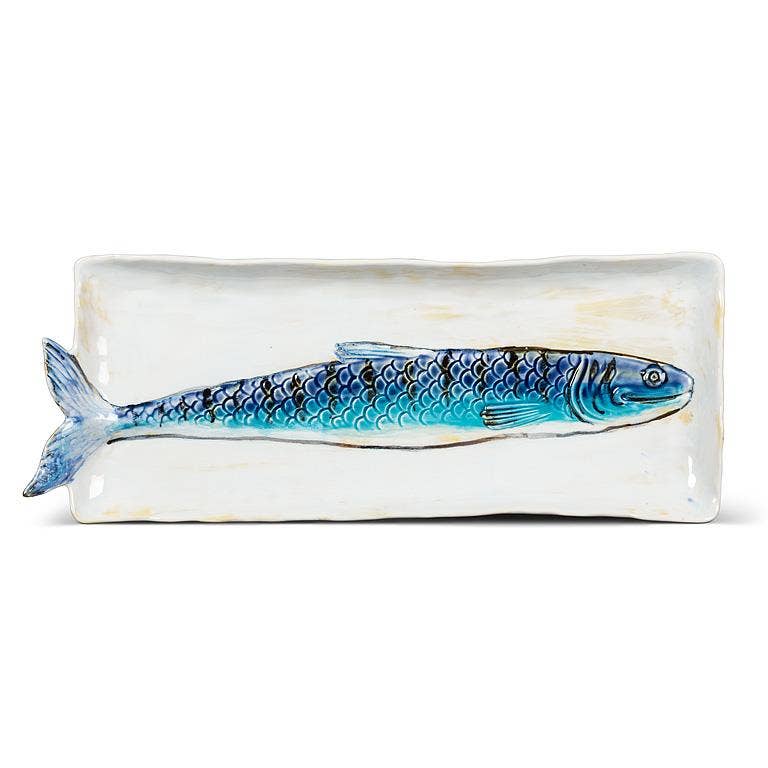 Large Slim Fish Rectangle Plate-Blue & Yellow-5x14"L