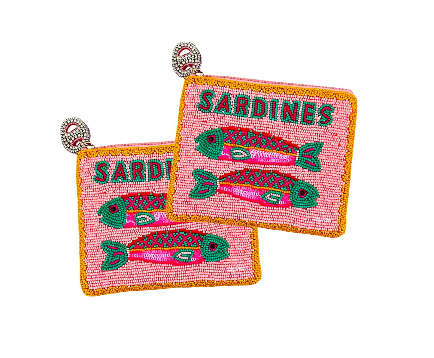 Sardines Beaded Coin Purse (Pink/Blue)