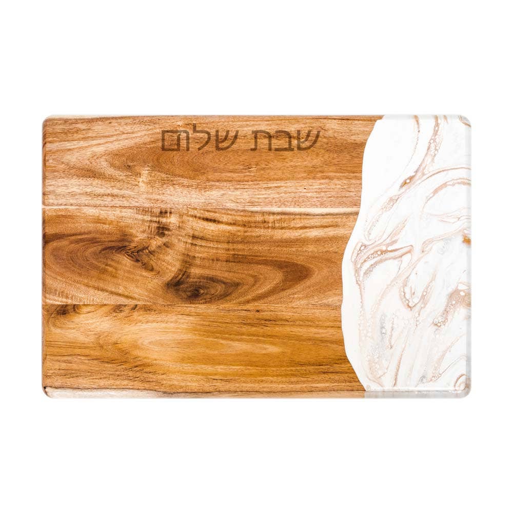 Acacia Judaica Shabbat Shalom Challah Board - Hebrew