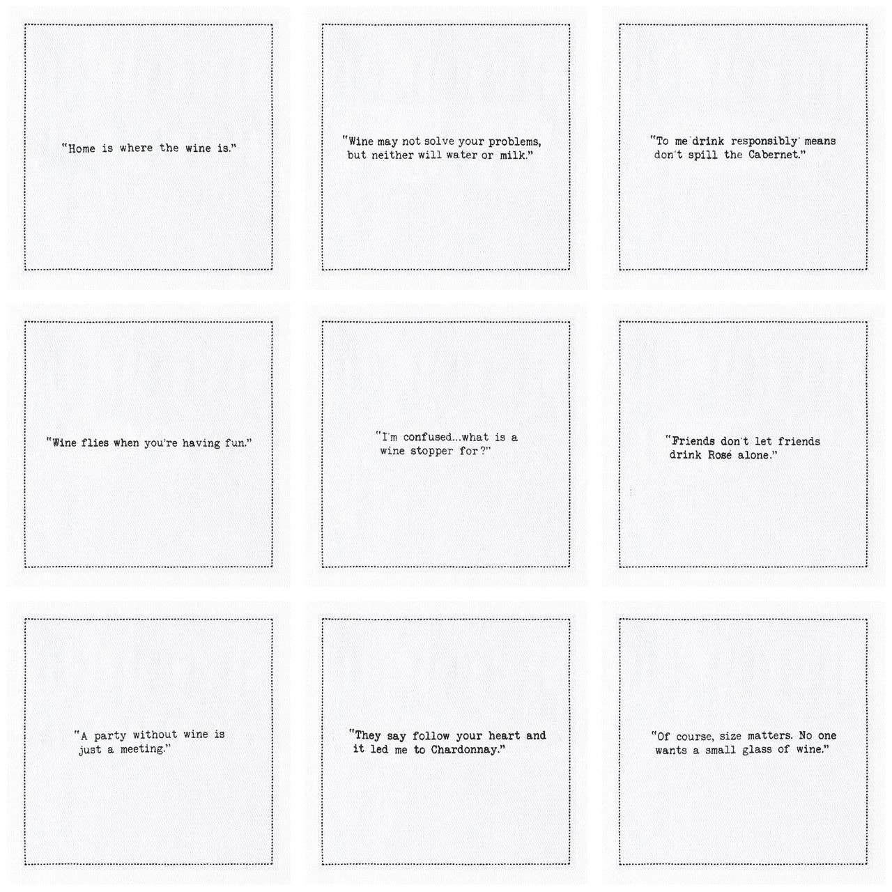 Wine Quotes - White Cotton Cocktail Napkins x 50
