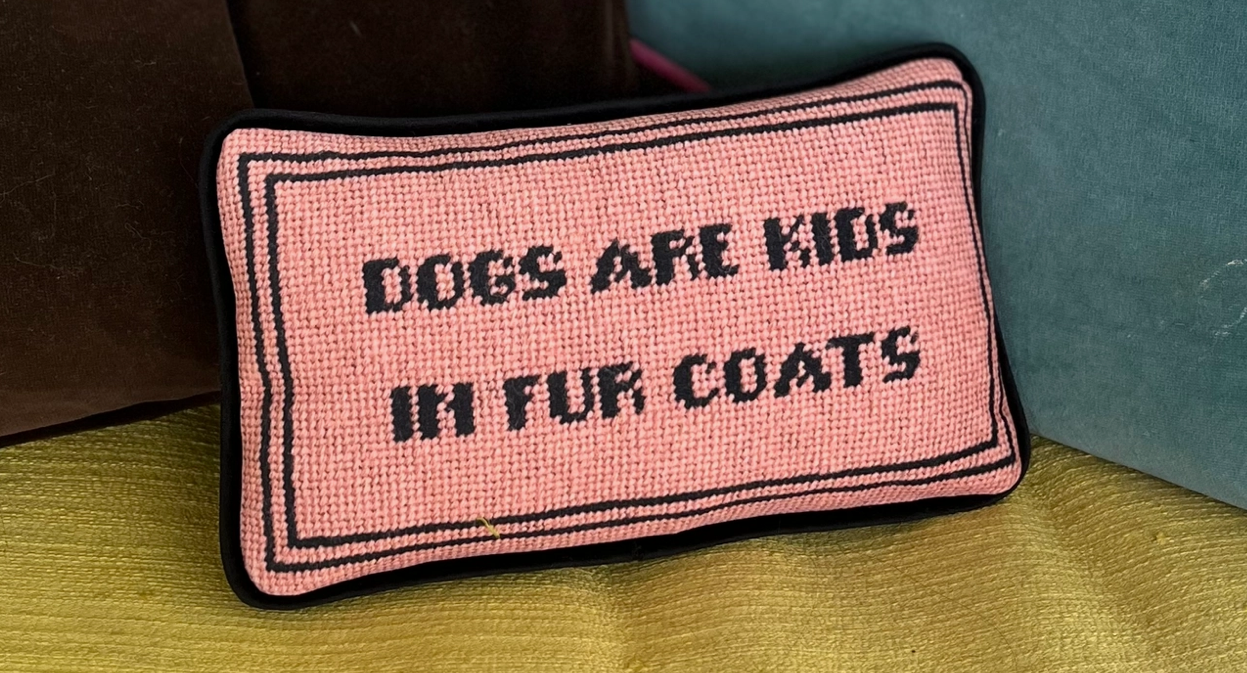 Organic cotton sateen “Dogs Are Kids in Fur Coats” toss pillow