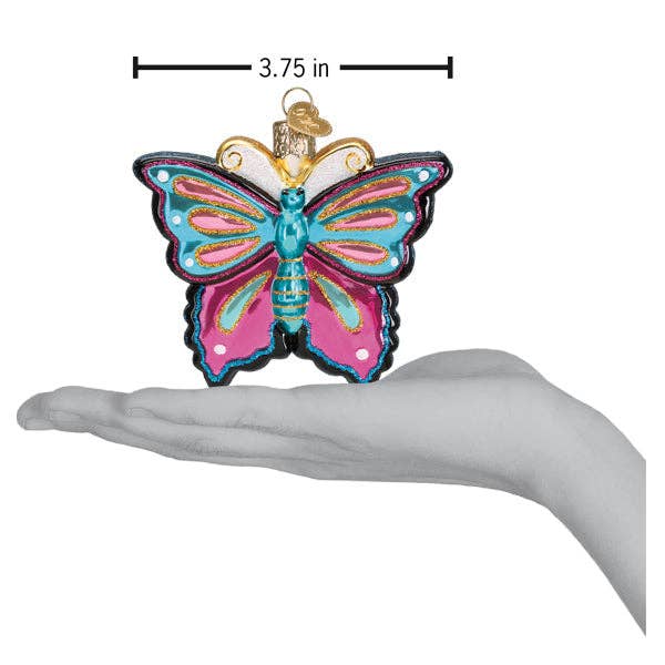 Hand-Blown, Hand-Painted Glass Christmas Ornament (Fanciful Butterfly)