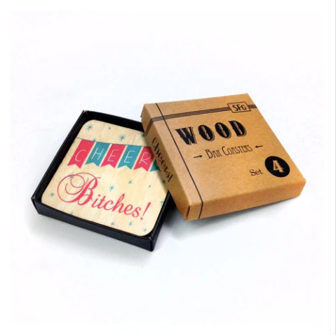Cheers Bitches! Wood Coasters- Set of 4
