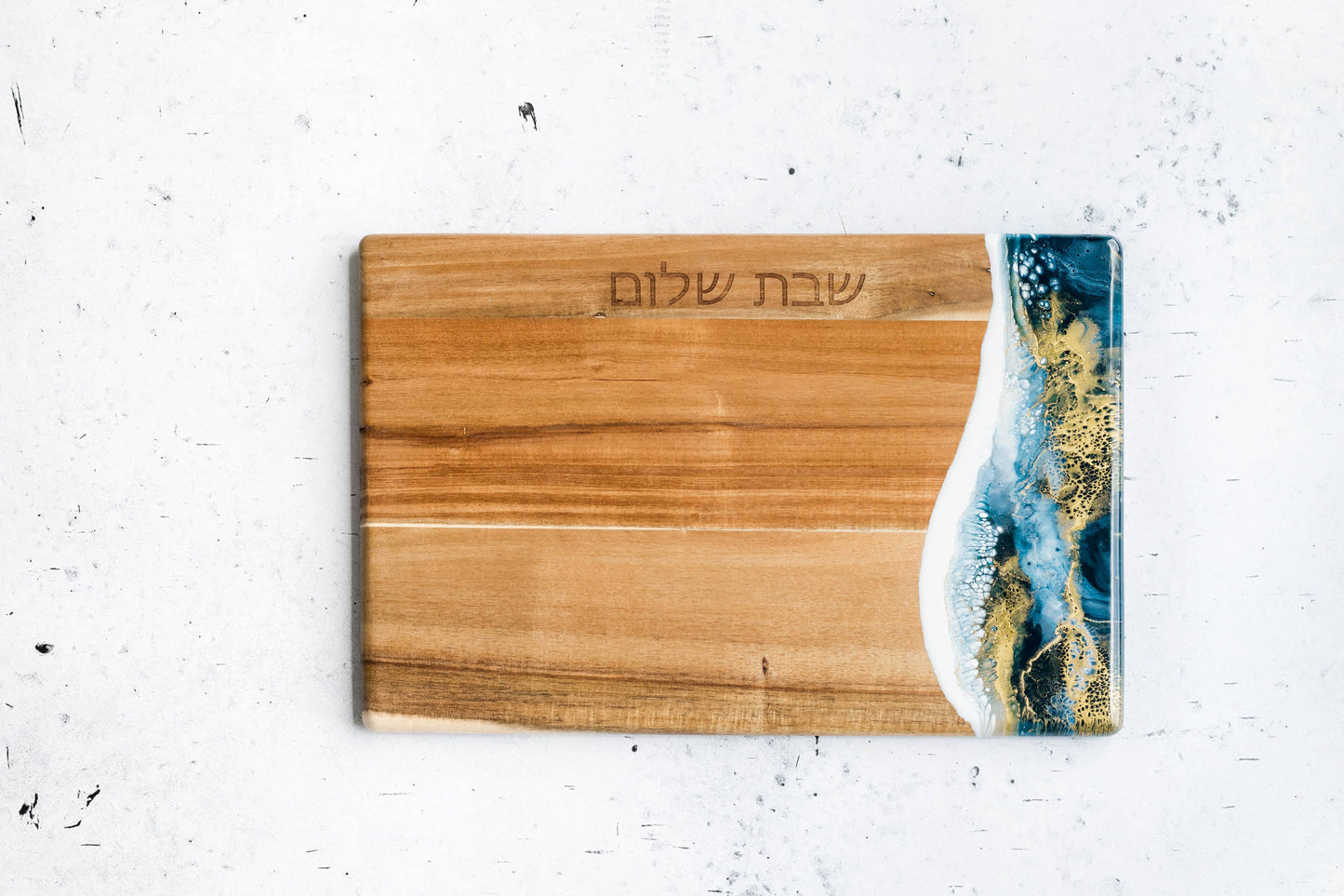 Acacia Judaica Shabbat Shalom Challah Board - Hebrew