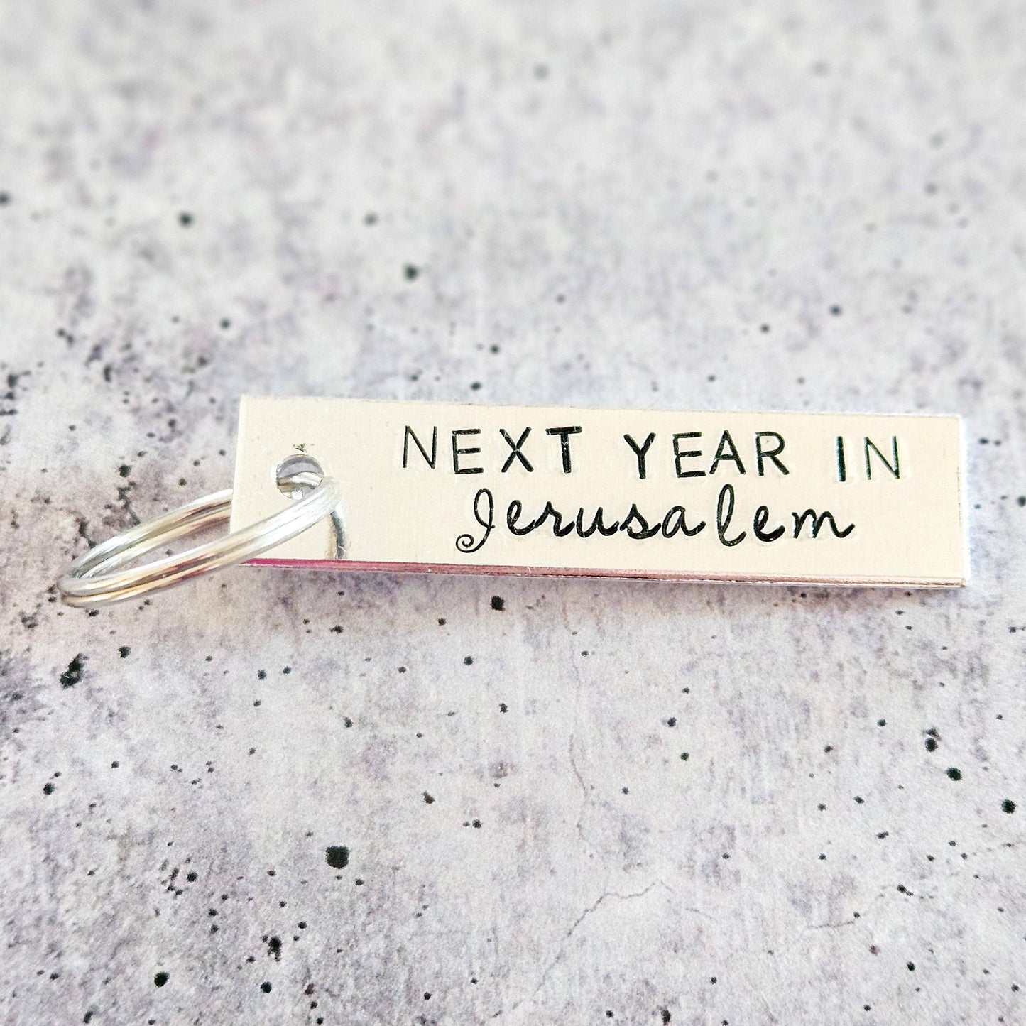 Next Year in Jerusalem Silver Aluminum Keychain