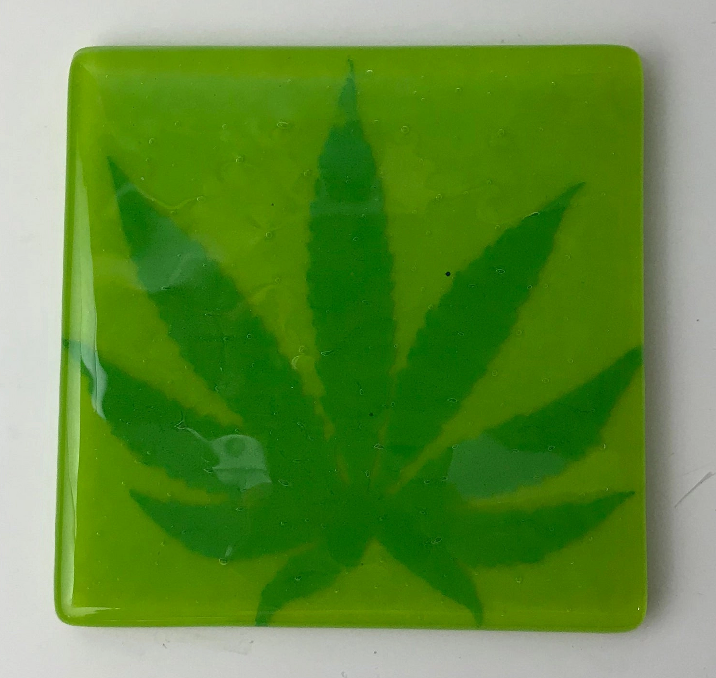 Pot Leaf Fused Glass 4" Single Coaster
