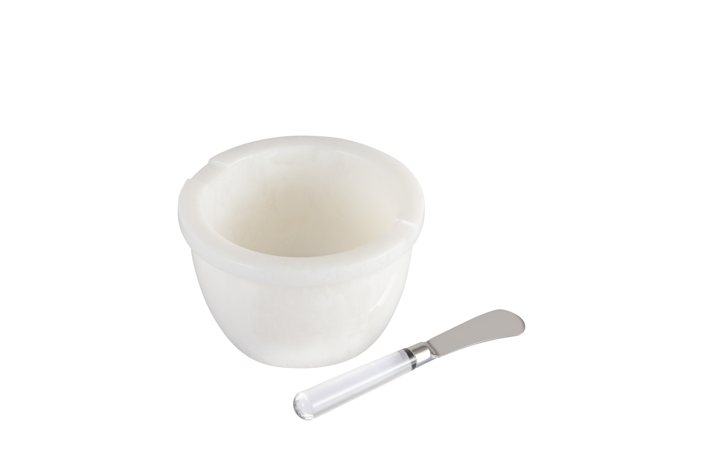 White Swirl Acrylic Deligance Resin Bowls with Spreader
