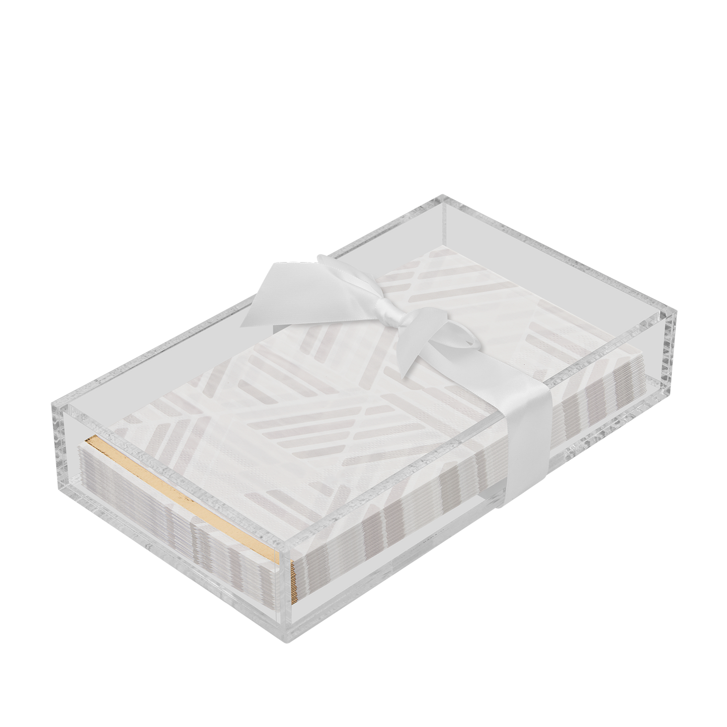 Acrylic Napkin Tray, clear with Guest Towel, clear - Gray Stripes