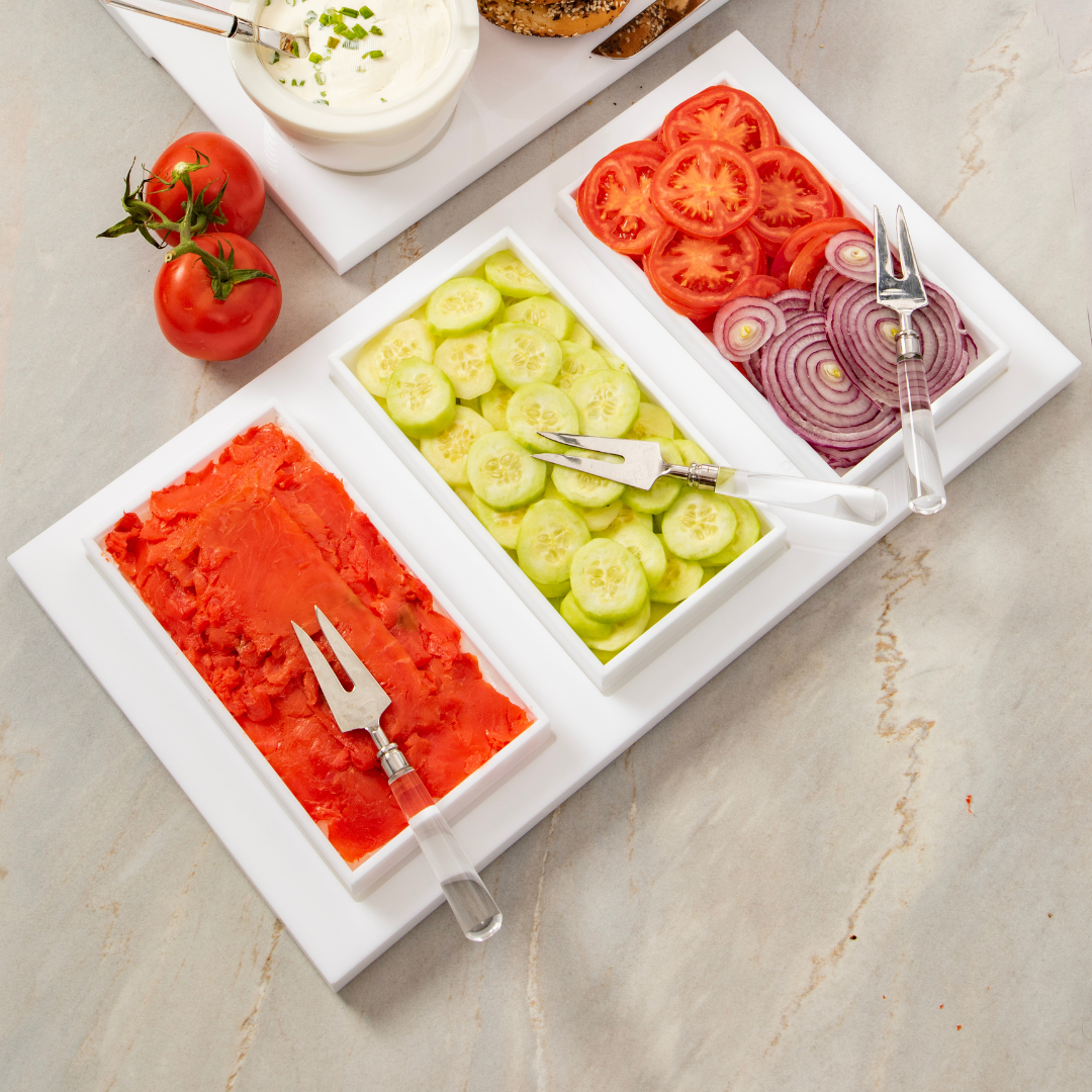 Bright White Acrylic Brunch Board with 3 Trays & 3 Pokers