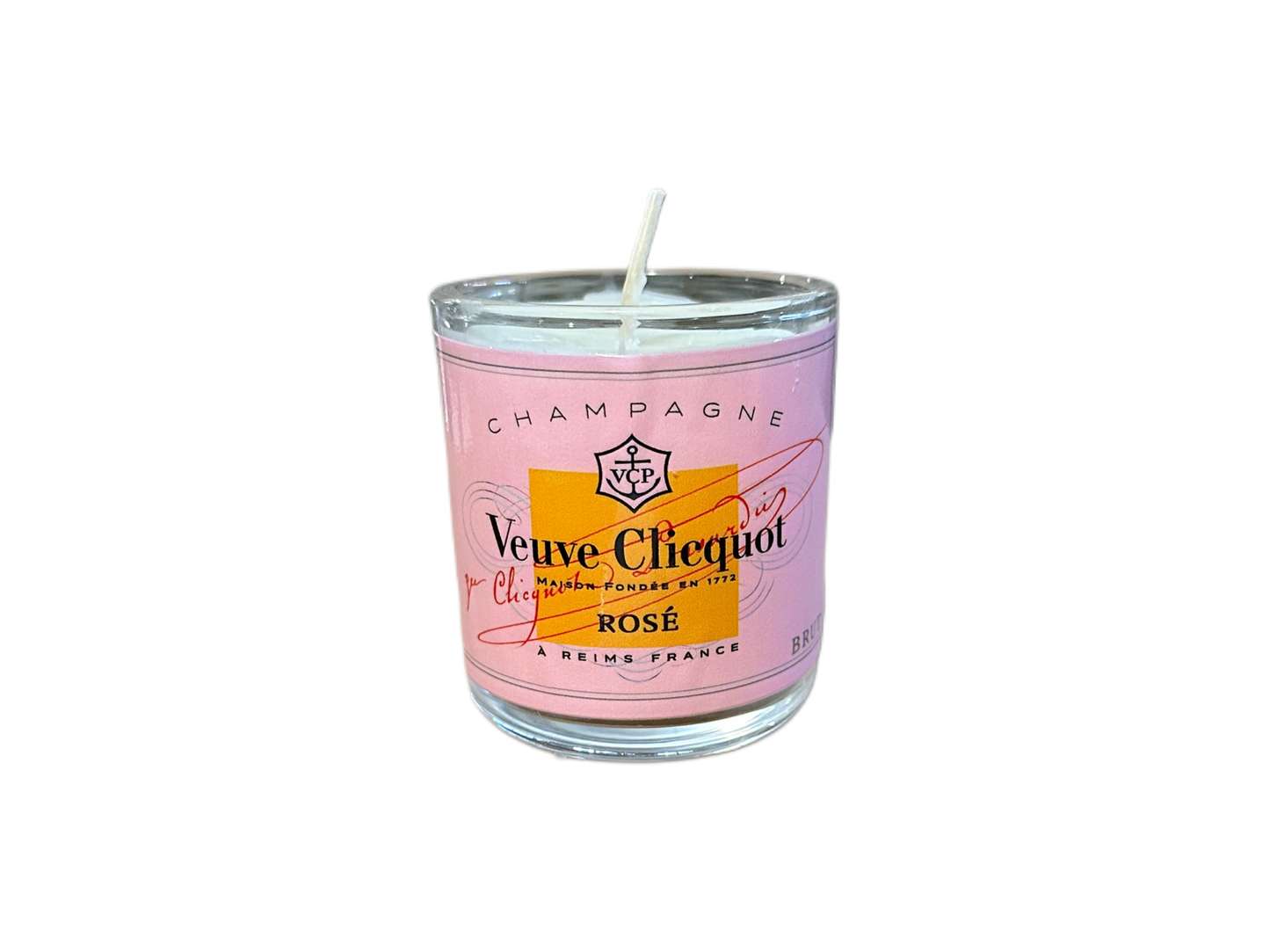 Champagne Label Votive Candle - Clear, Rose