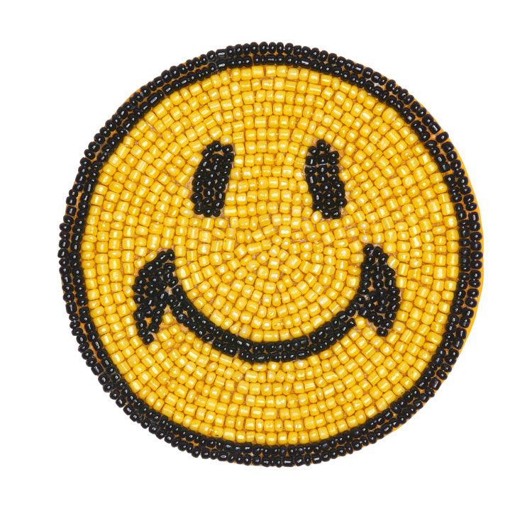 Beaded Yellow Smile Coaster - Each