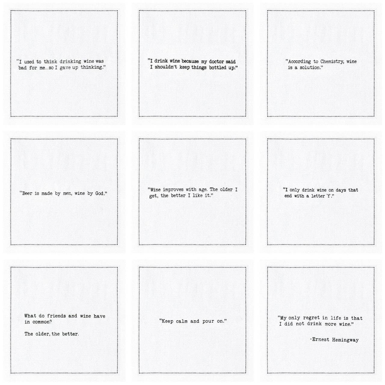 Wine Quotes - White Cotton Cocktail Napkins x 50