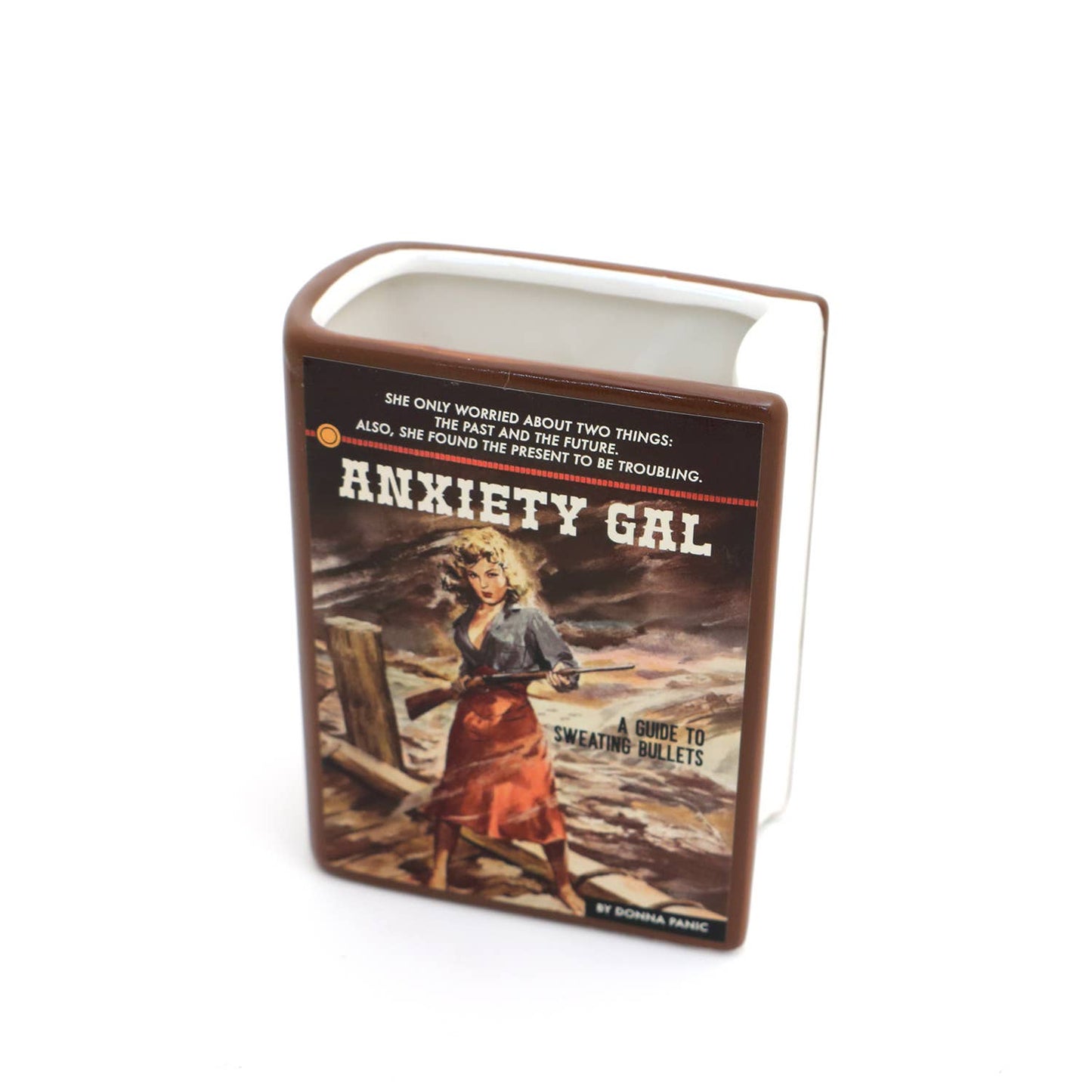 Anxiety Gal Book Vase, decoupaged, Book shaped pencil holder