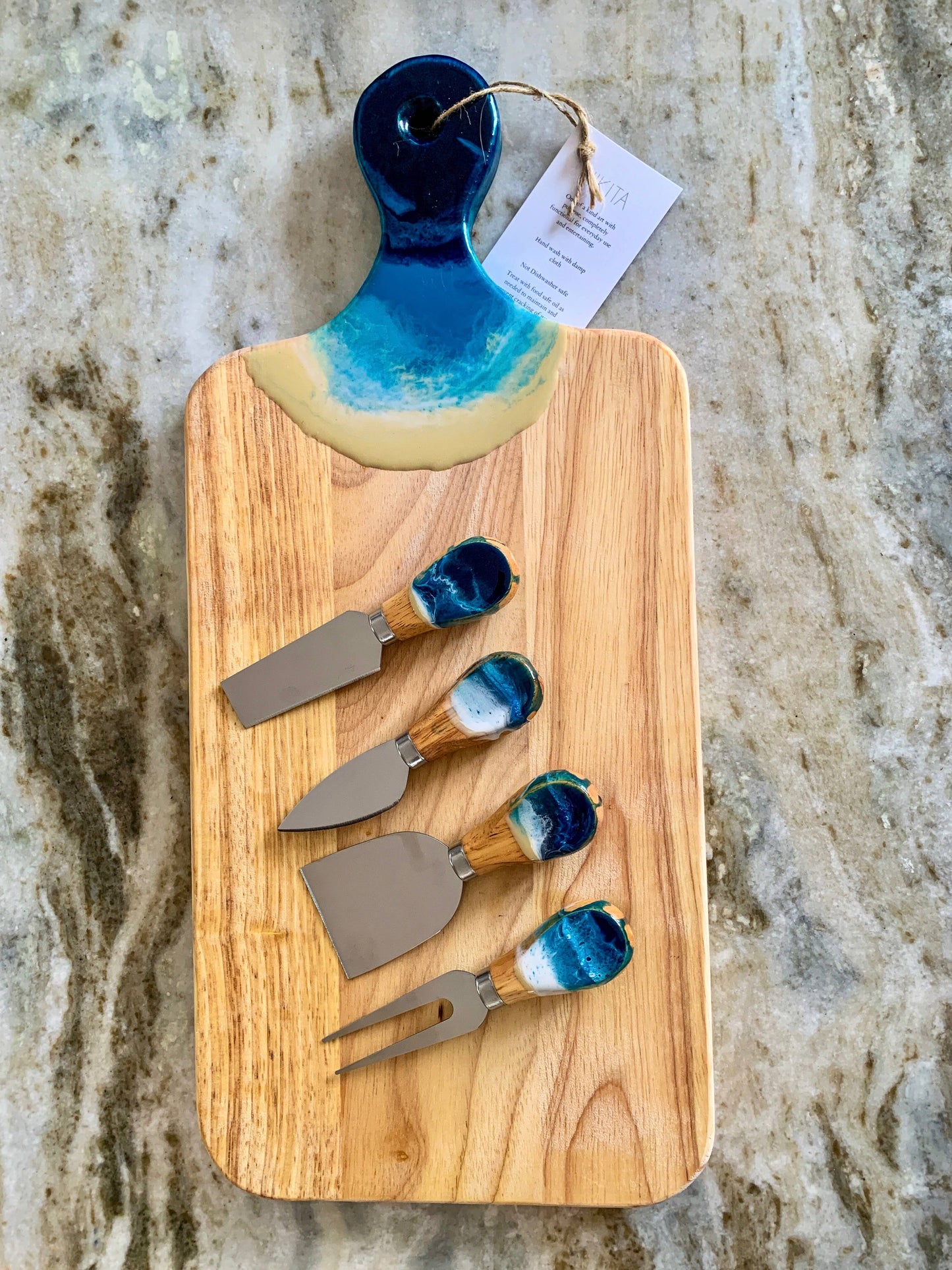 Cheese Utensil Set of 4 with black box organic resin poured
