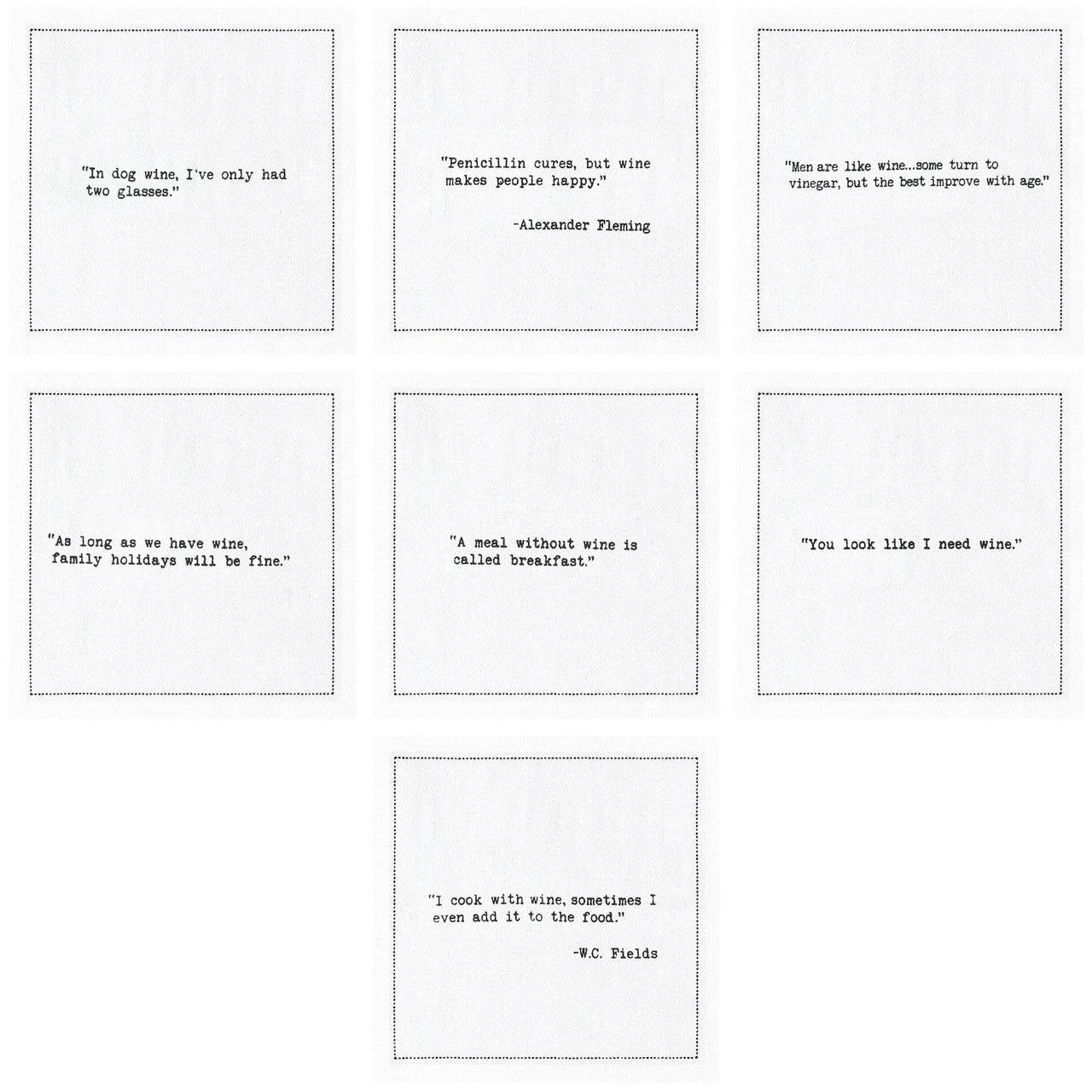 Wine Quotes - White Cotton Cocktail Napkins x 50