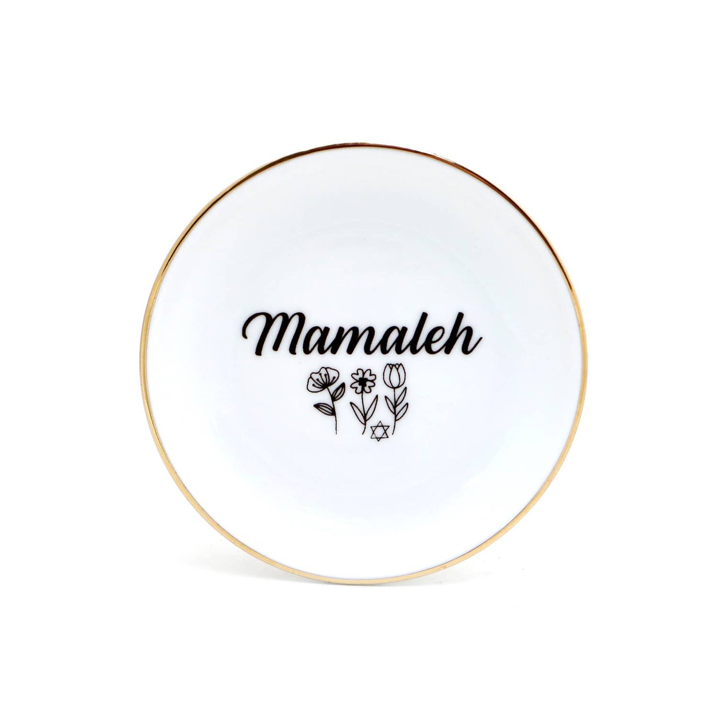 Mamaleh ring dish, Yiddish Trinket dish with 22K gold accents