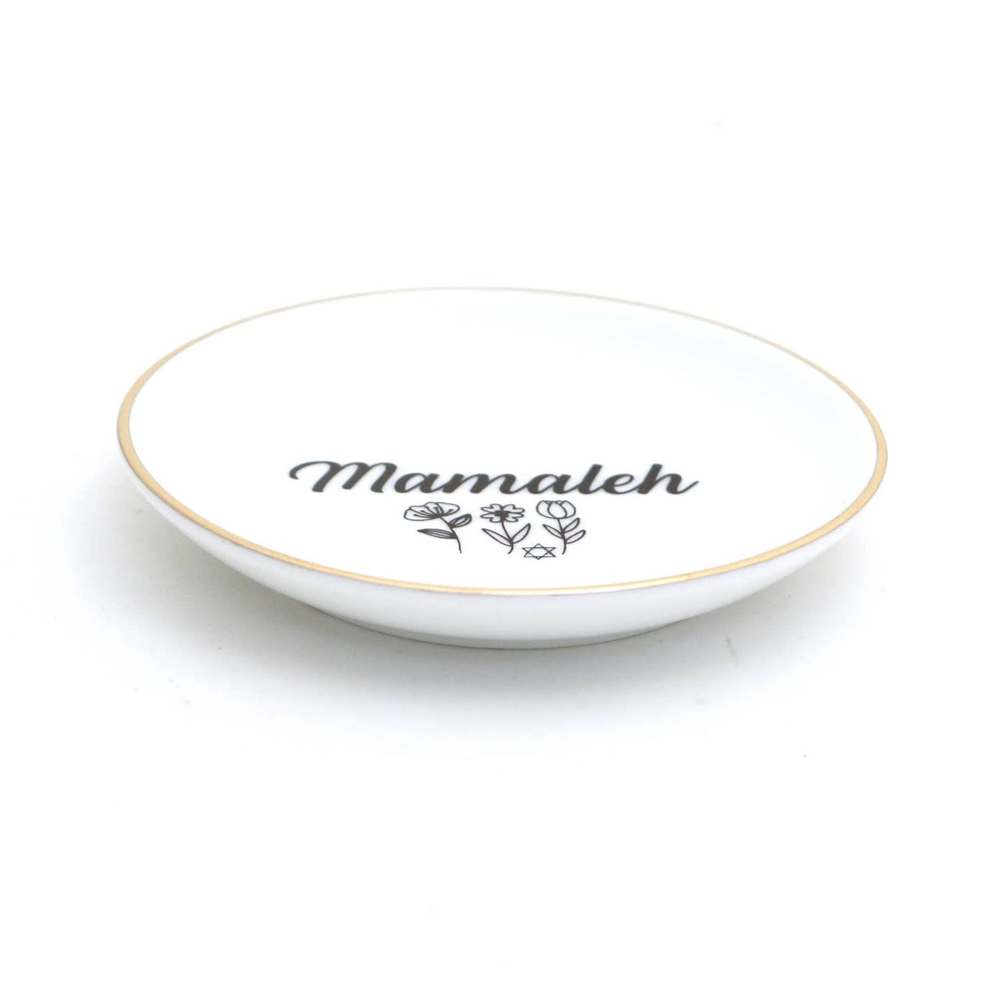 Mamaleh ring dish, Yiddish Trinket dish with 22K gold accents