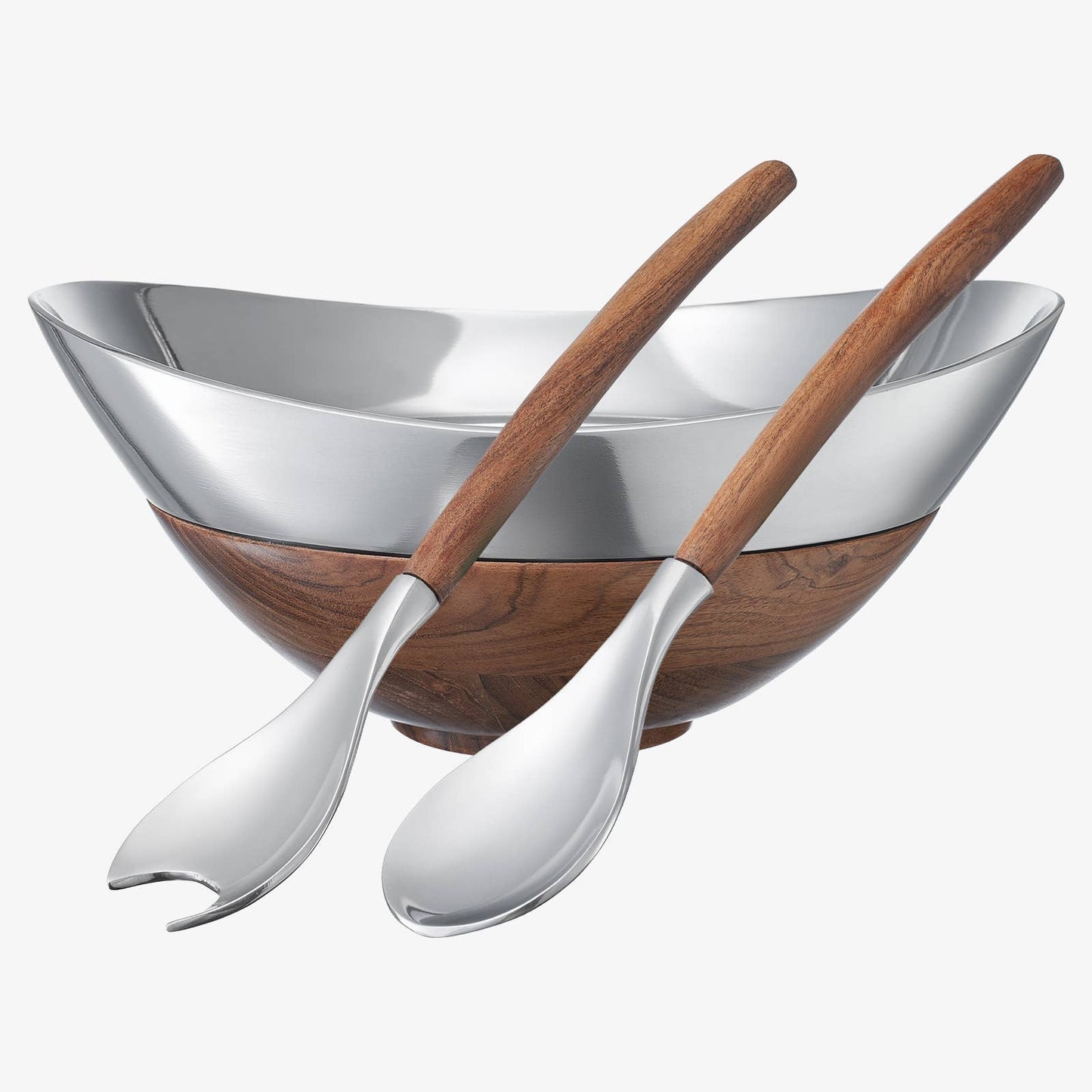 Decorative Acacia Wood & Silver Serving Bowl With Two Server