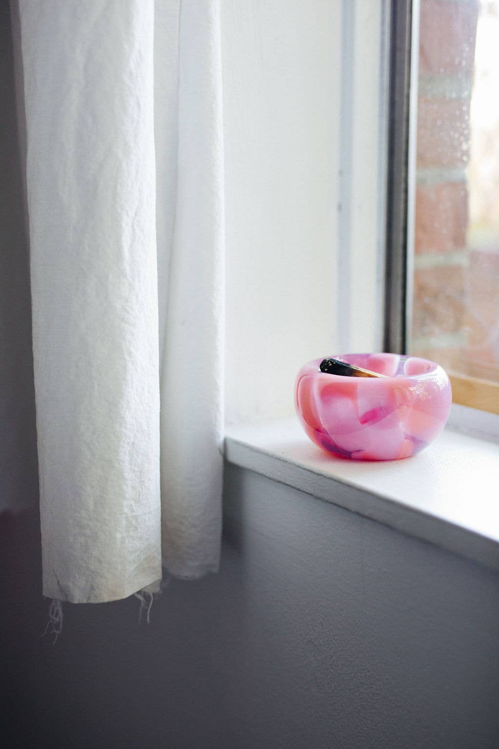 Glass Blown Pink Planet Nest Bowl