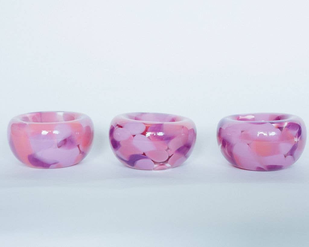 Glass Blown Pink Planet Nest Bowl