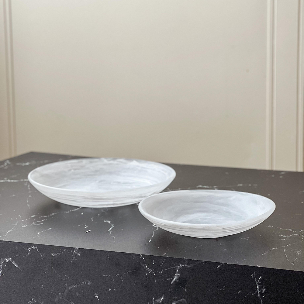 Resin White Swirl Salad Bowl (Shallow)