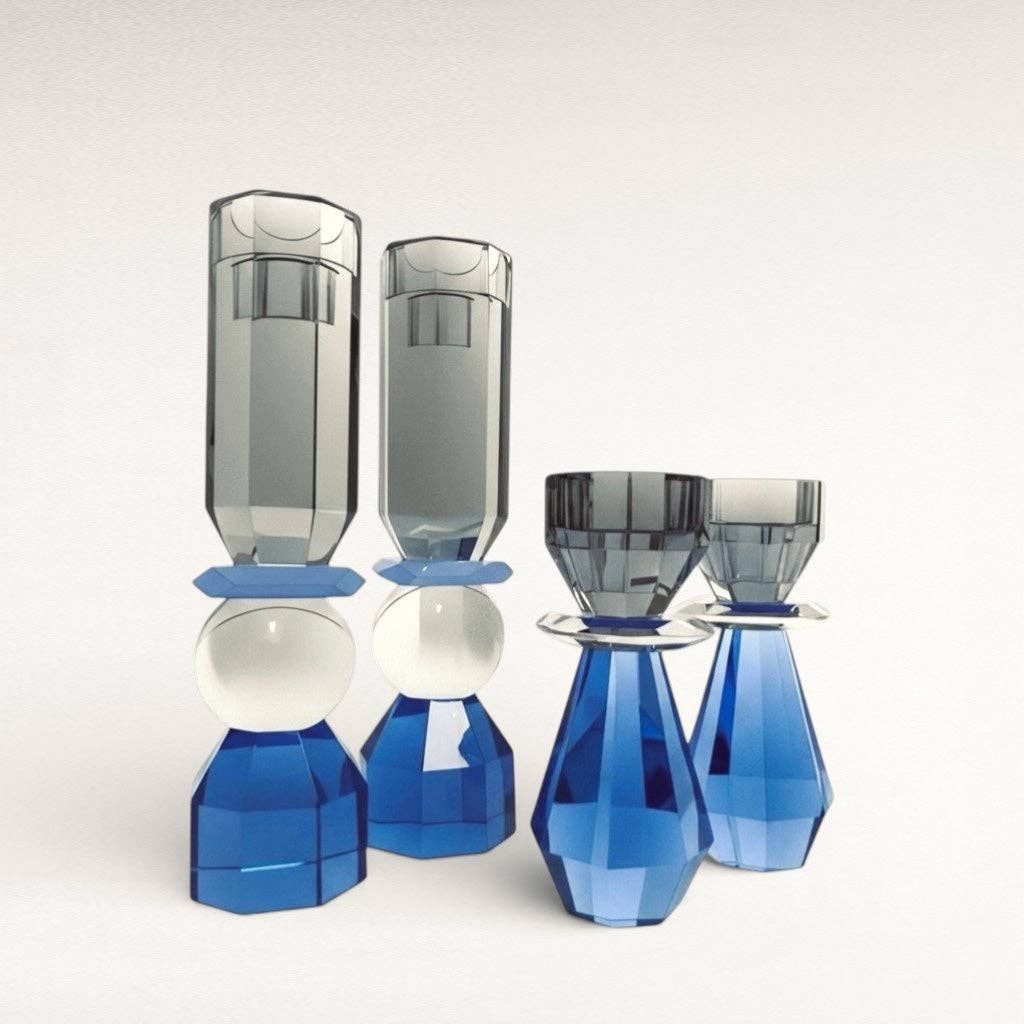 Modern Cut Candle Sticks (Tall) in Cobalt/ Smoke