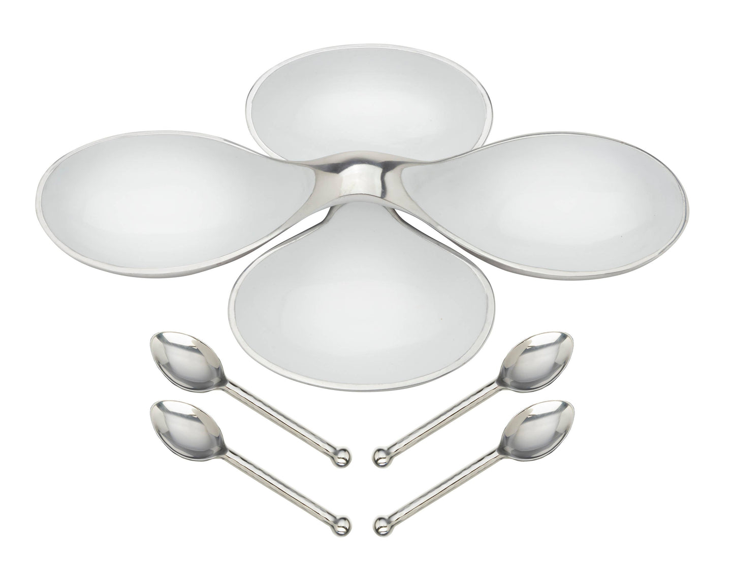 White Helix Bowls with 4 Simple Spoons