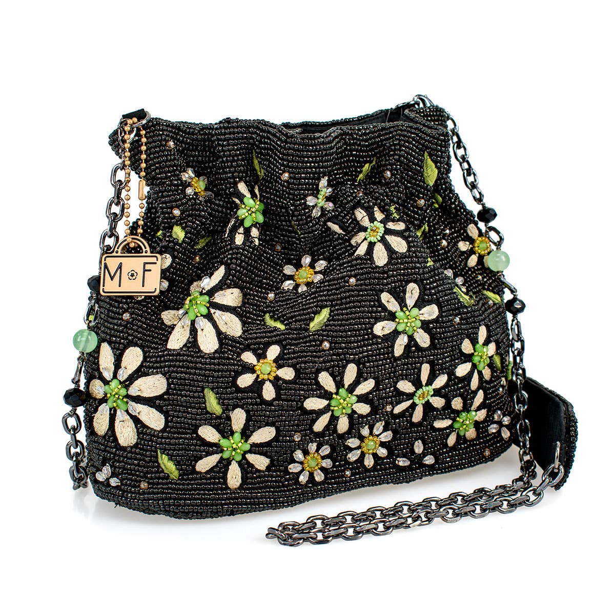 Beaded and Embroidered Bucket Crossbody Handbag