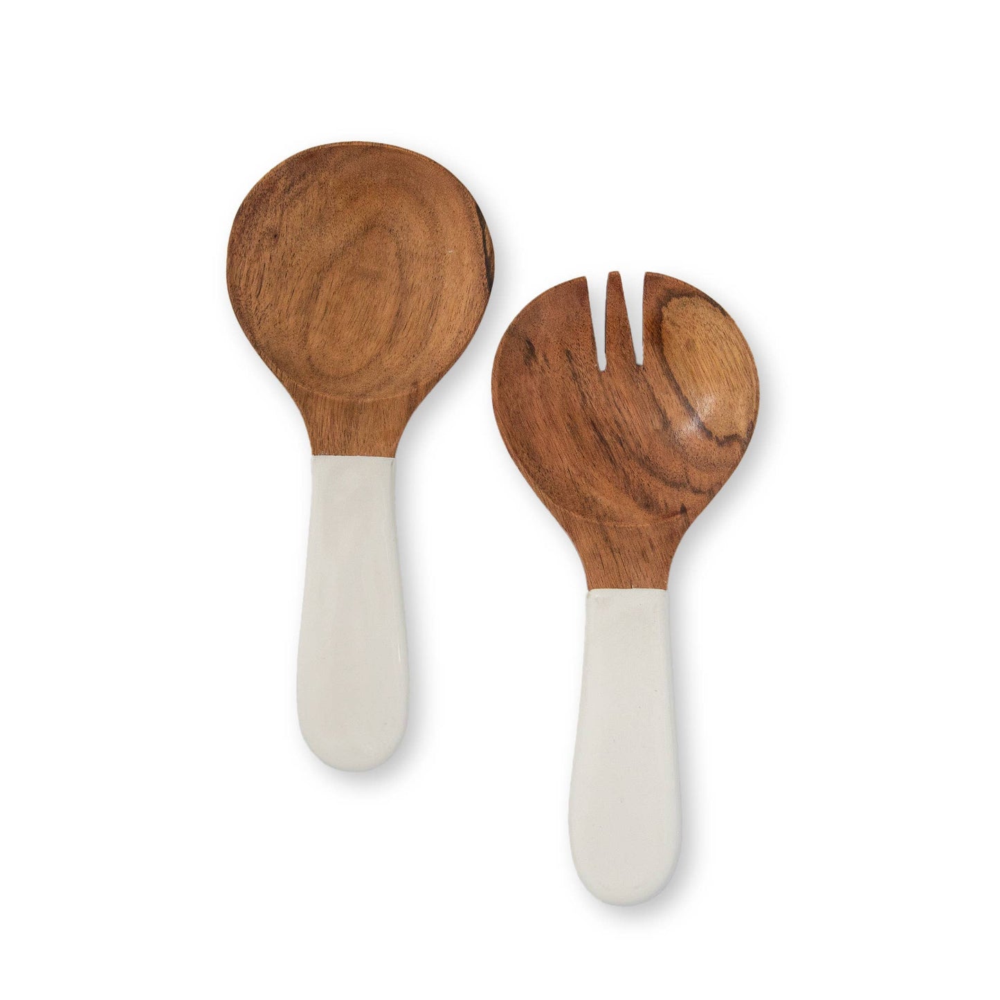 Wood & White Salad Bowl & Servers Set, Large