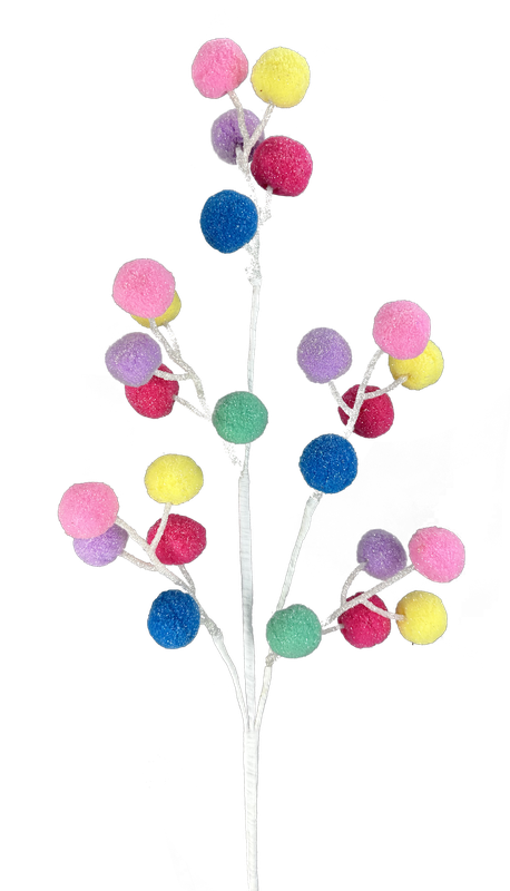 Multicolored Felt Ball Spray with 3 Stems, 28”