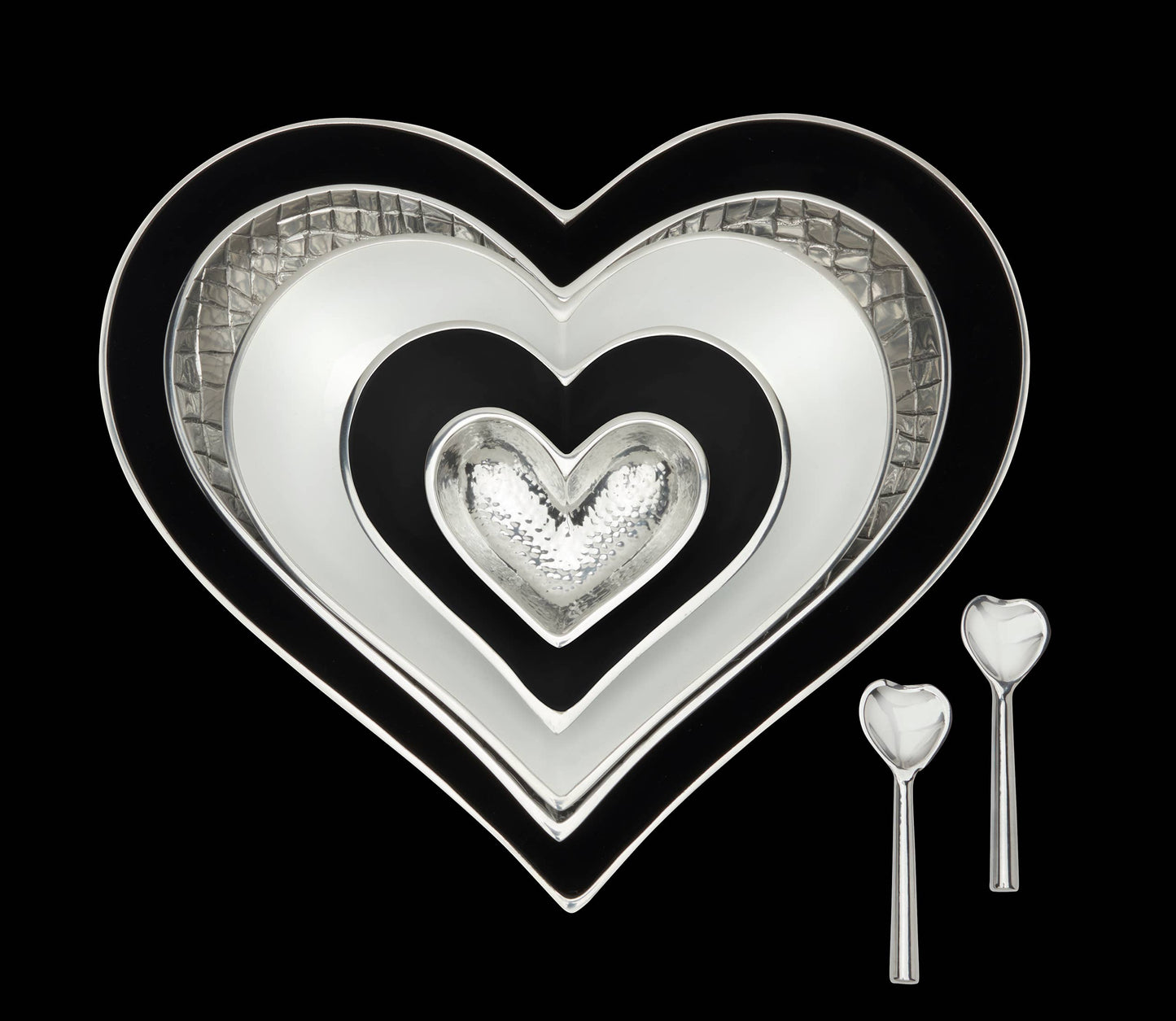 5 Hearts Set with 2 Heart Spoons - Black & White
