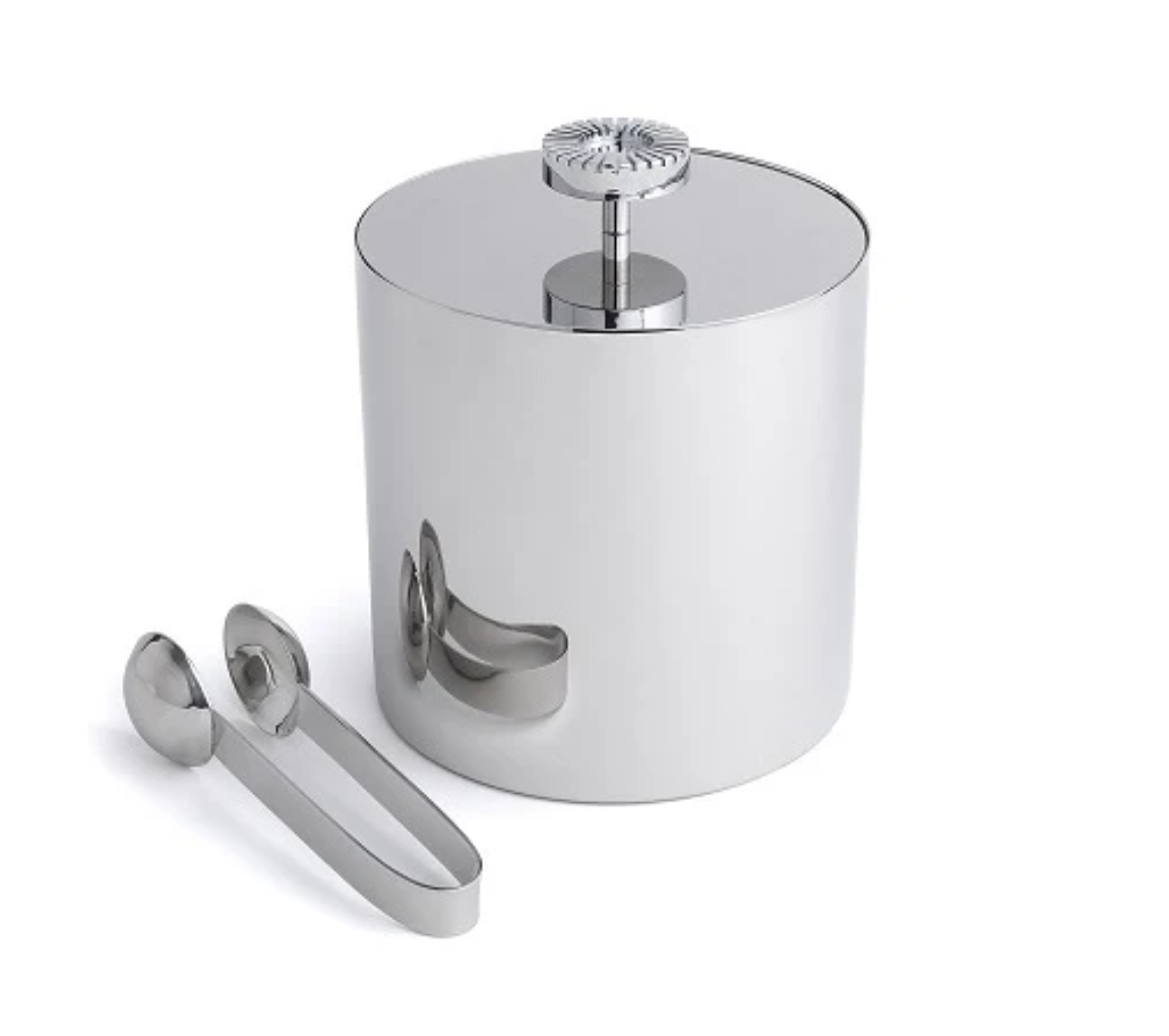 Striations Ice Bucket with Tongs, Silver