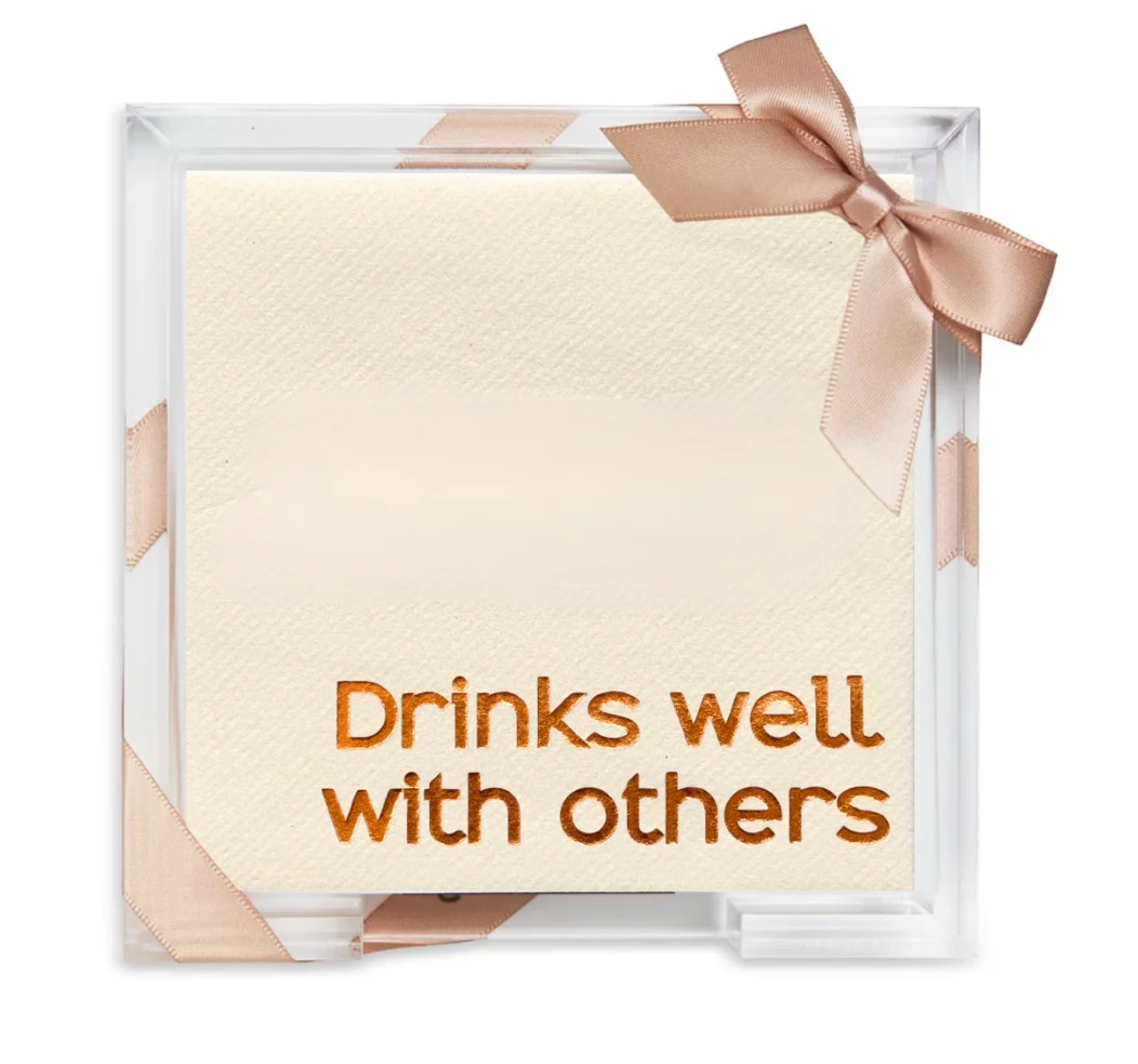 “Drinks Well with Others” Acrylic Cocktail Napkin Hostess Set