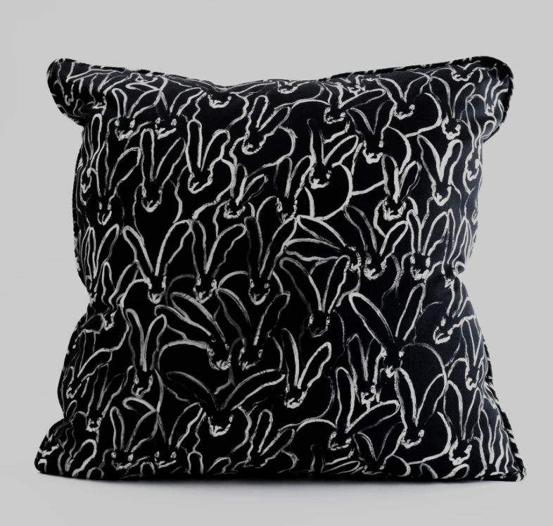 Rabbit Run Cotton Pillow, Black 22x22 by Hunt Slonem