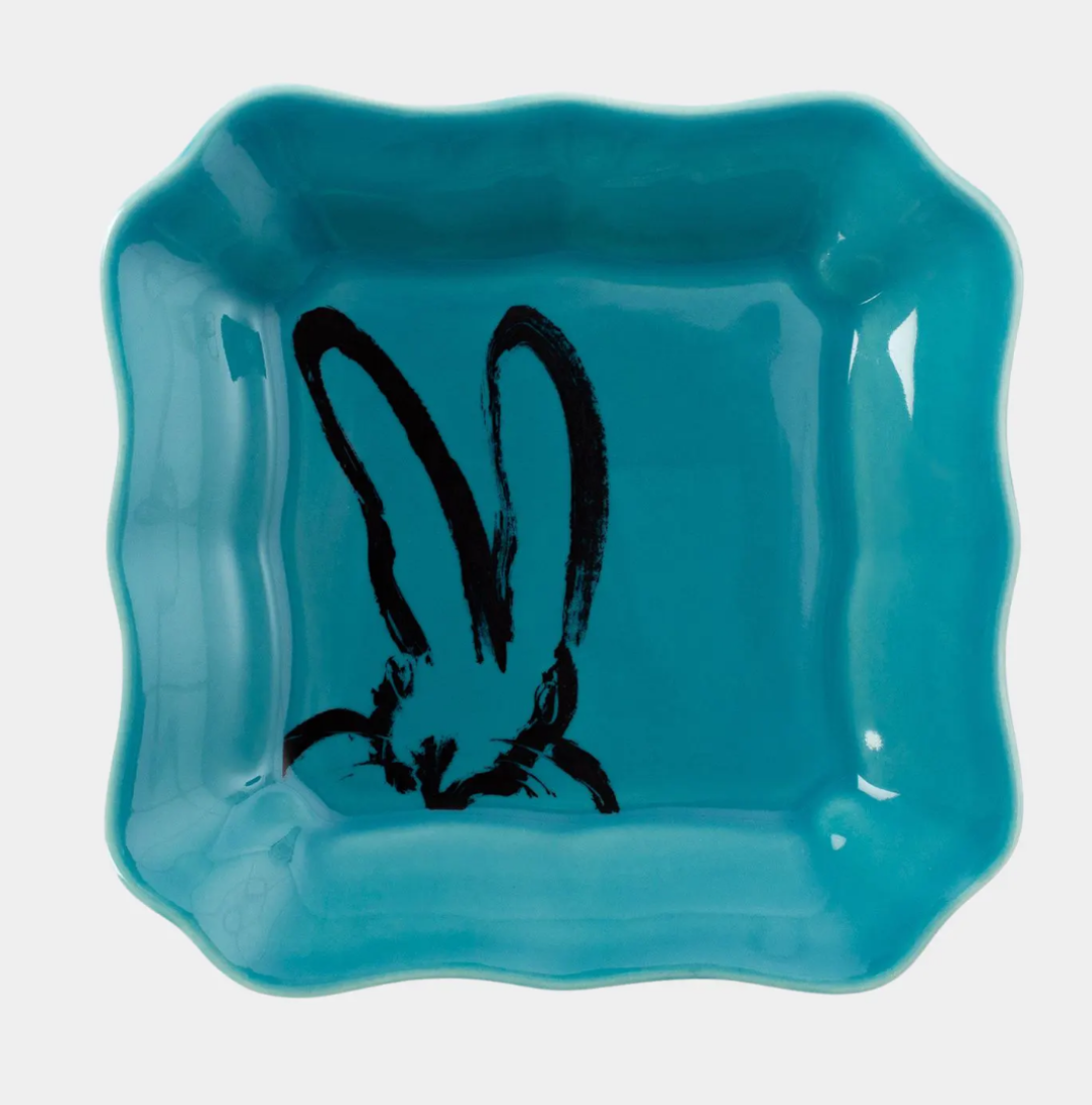 Bunny Portrait Plate with Hand-Painted Gold Rim - Turquoise