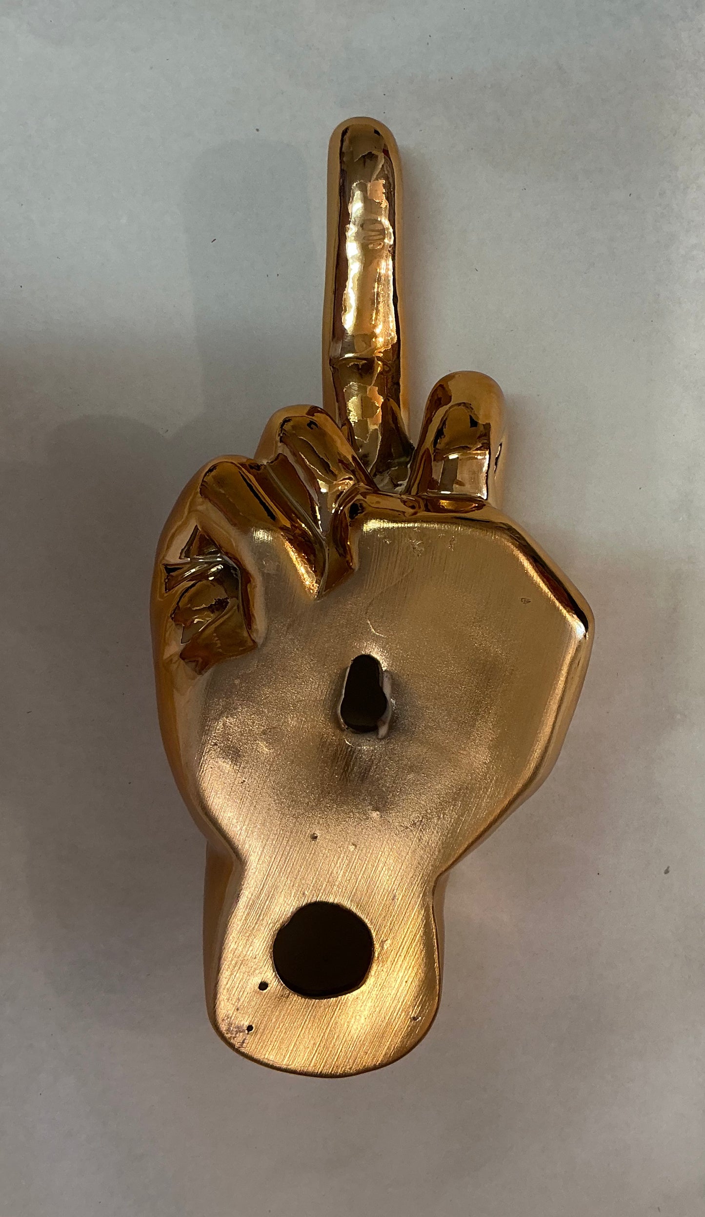 Gold Middle Finger Hand Wall Mount Sculpture - 8.5" Tall