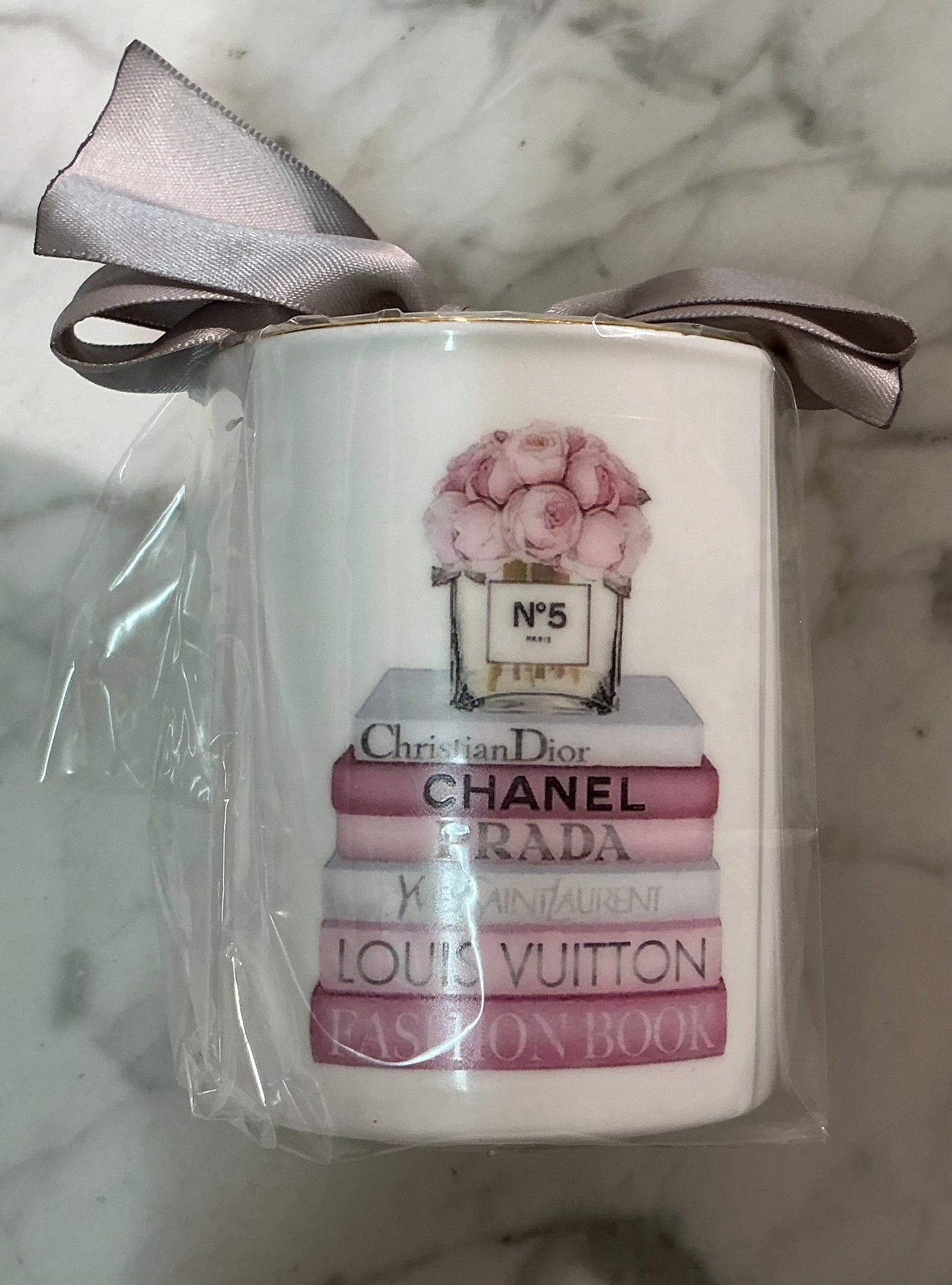 Pencil Cup Candle, Black Book Stack , Pink