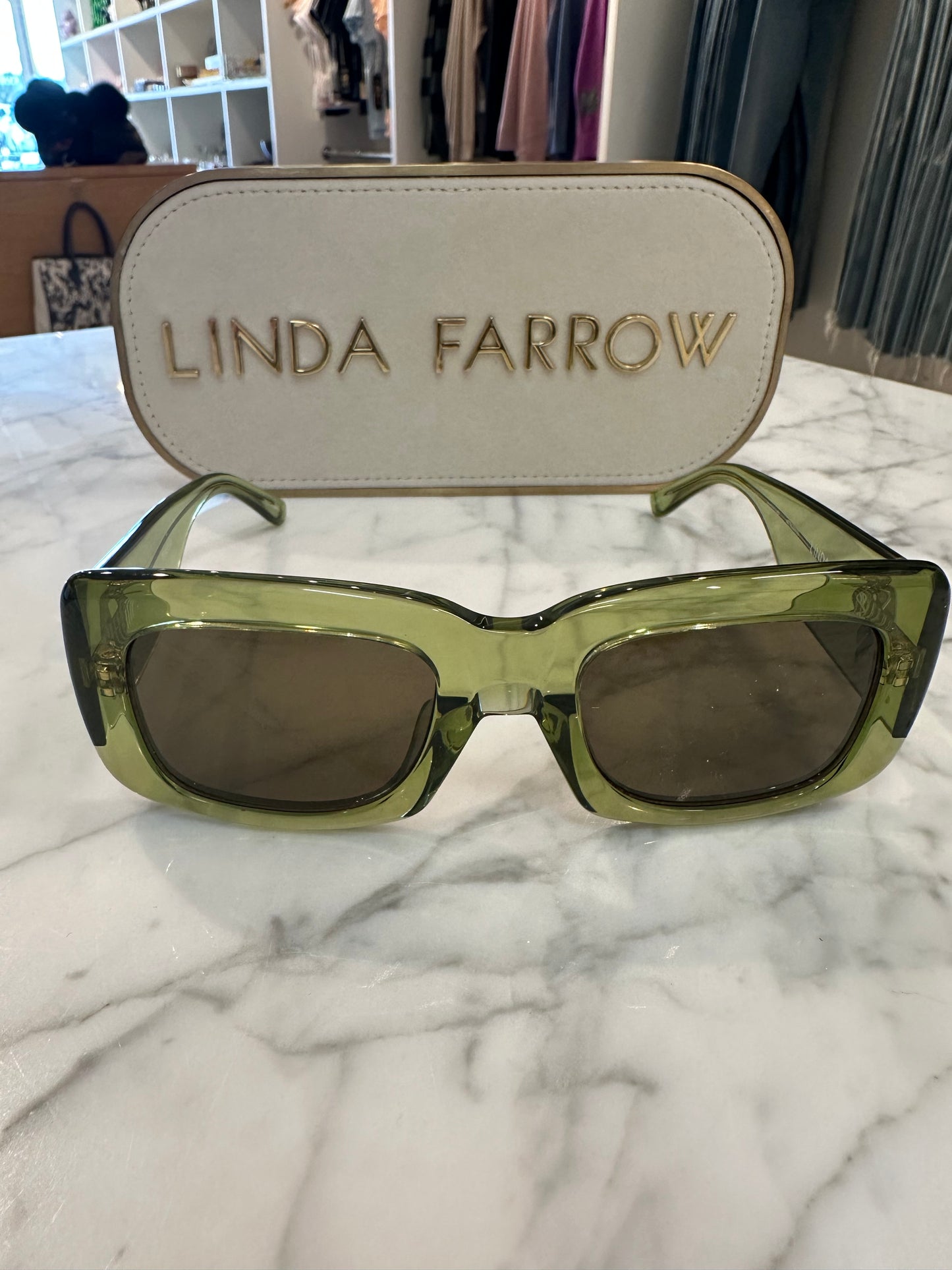 MARFA GREEN/ YELLOW GOLD/ BROWN SUNGLASSES by LINDA FARROW