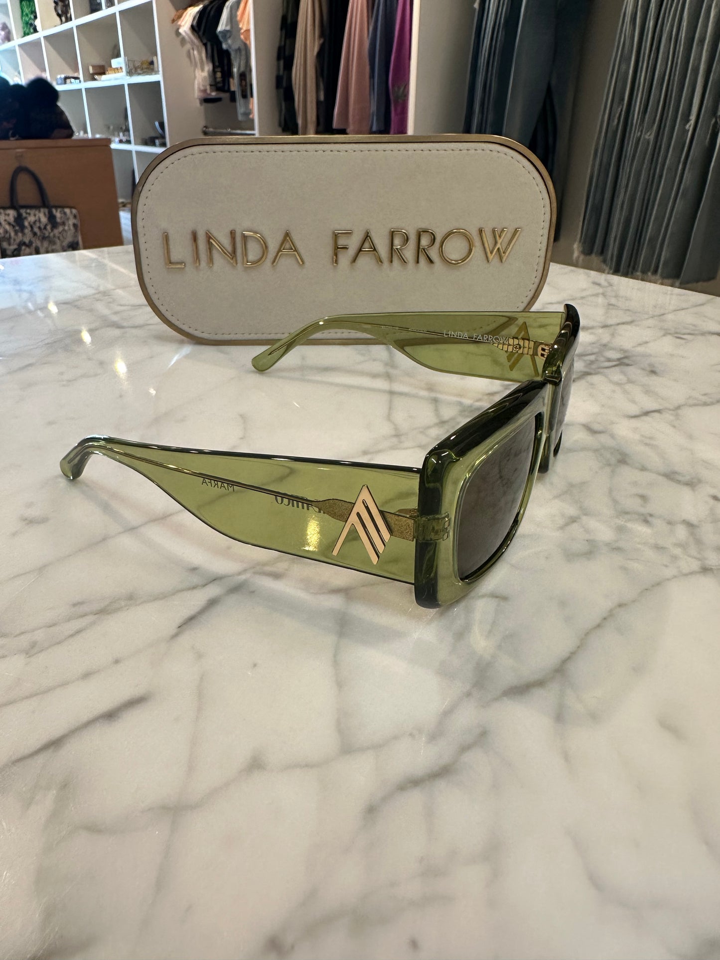 MARFA GREEN/ YELLOW GOLD/ BROWN SUNGLASSES by LINDA FARROW