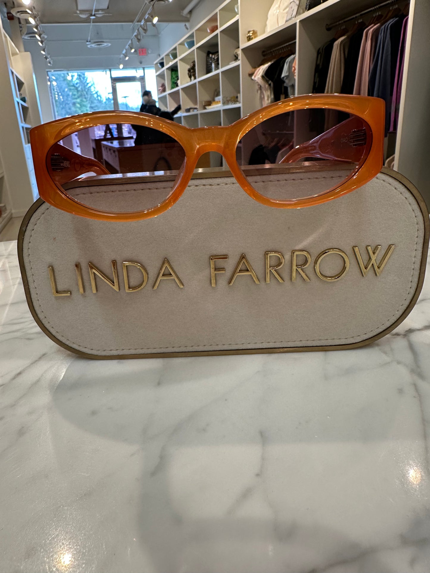 OVALO MILKY AMBER/ SILVER/ ROSE SUNGLASSES by LINDA FARROW