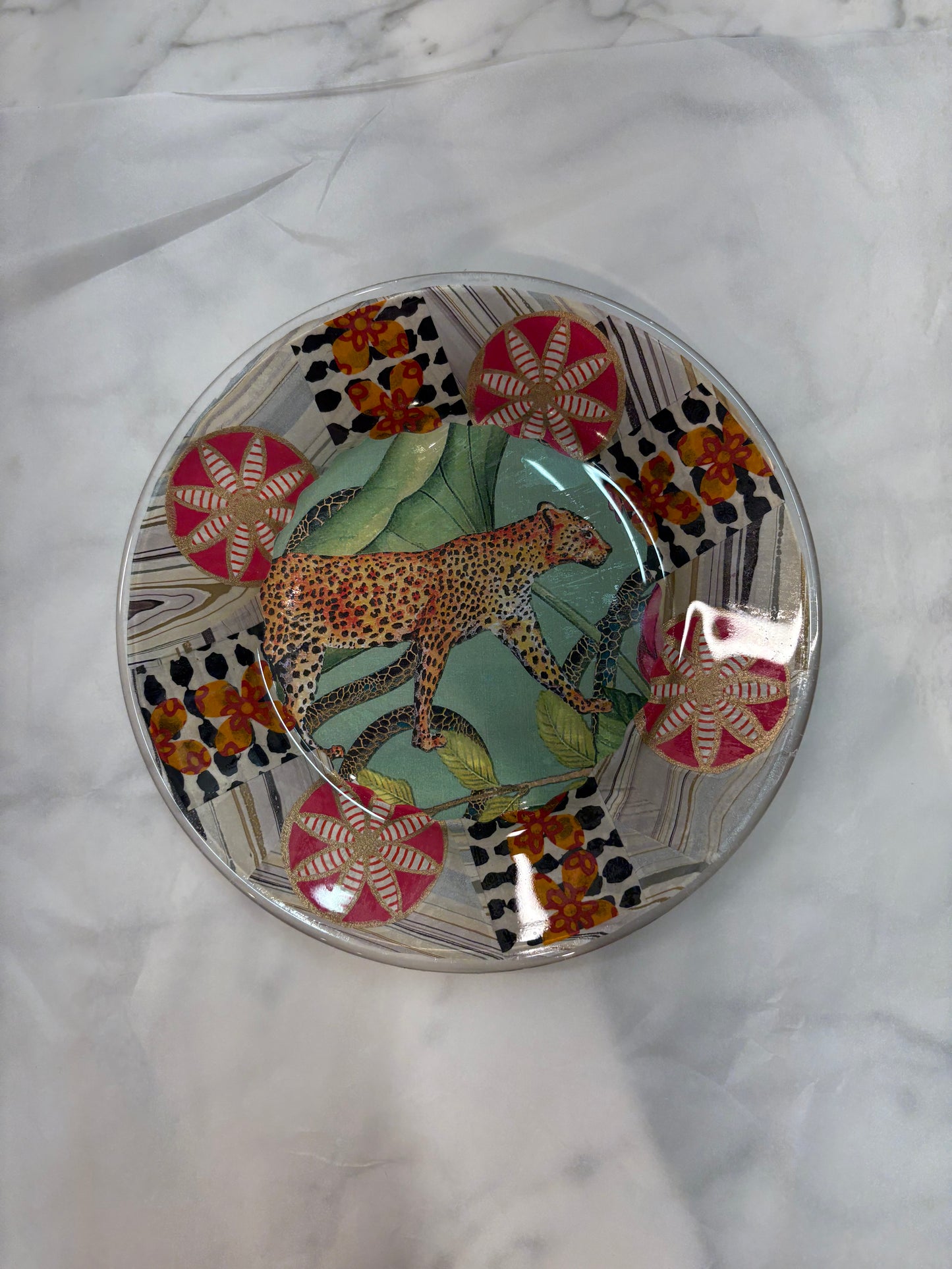 Handmade Decoupage Glass Plates "Cheetah" **Exclusive**