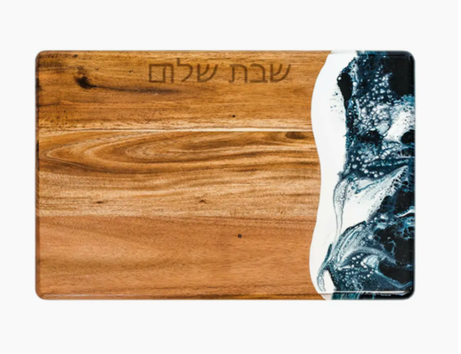 Acacia Judaica Shabbat Shalom Challah Board - Hebrew