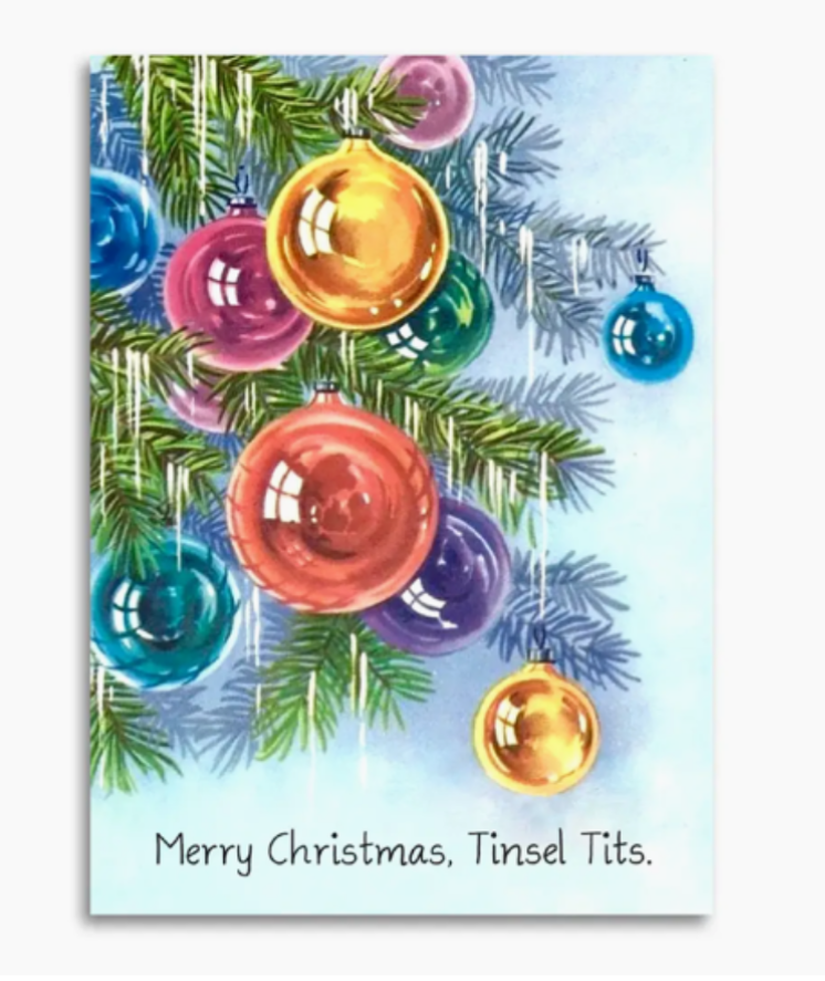 Funny Christmas Card - Tinsel Tits