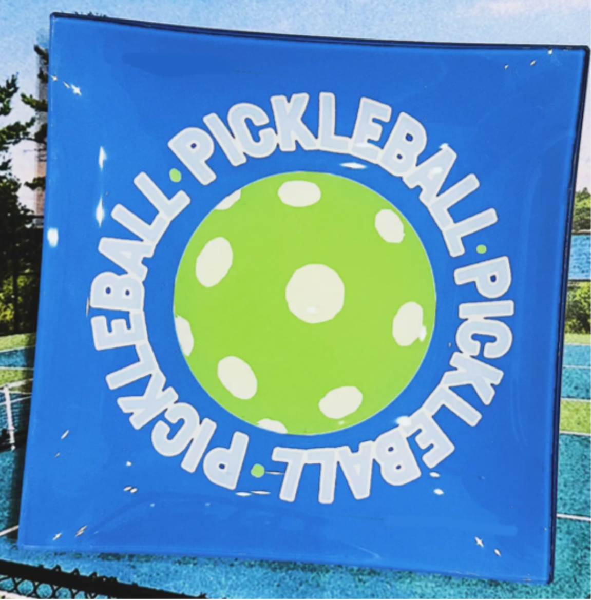 Pickleball Royal Blue Decoupage Glass Tray