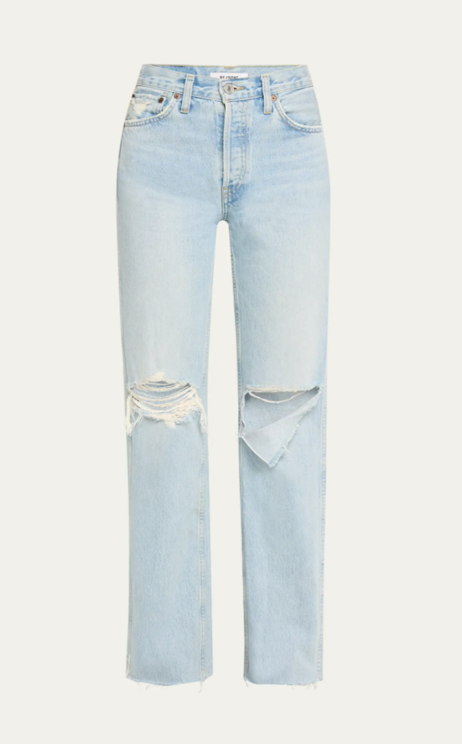 Redone 90s High Rise Loose Breezy Indigo, Ripped